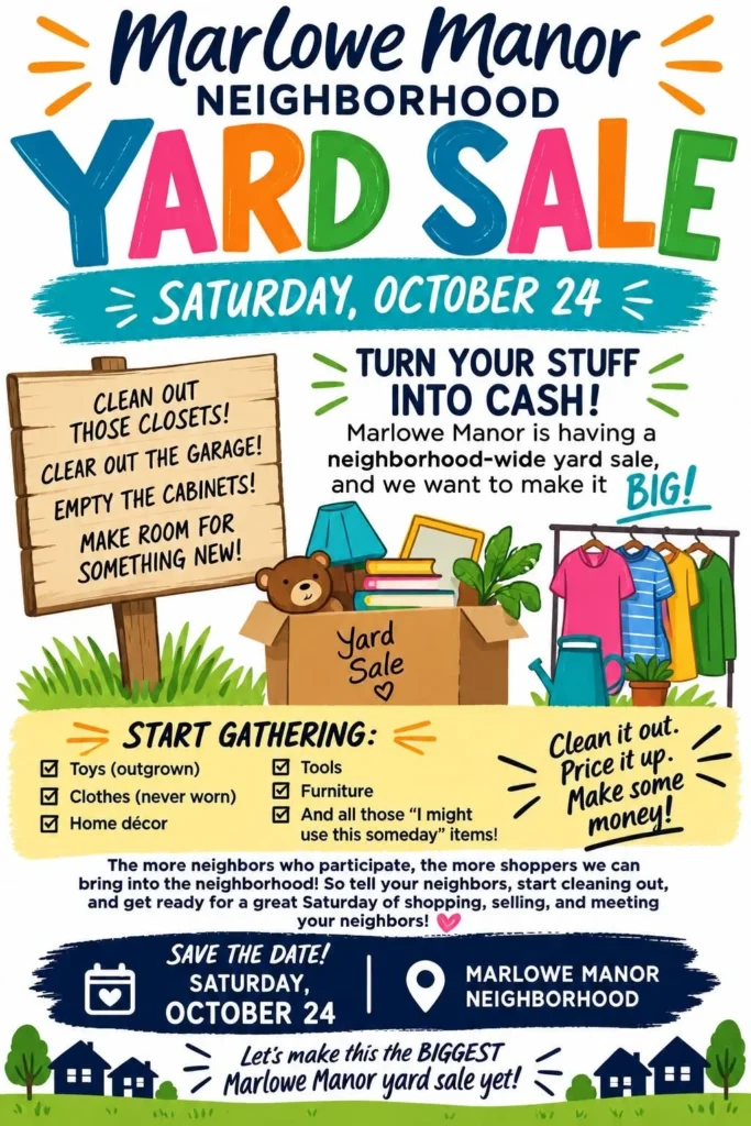 Marlowe Manor Neighborhood Yard Sale Saturday, October 24, 2026 in Little Rock, Arkansas
