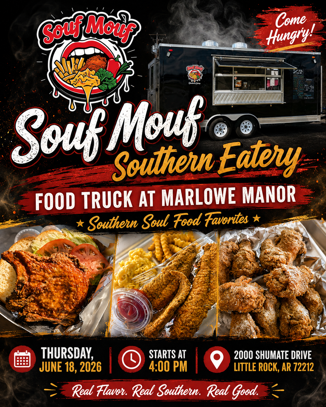 Souf Mouf Southern Eatery food truck at Marlowe Manor in Little Rock