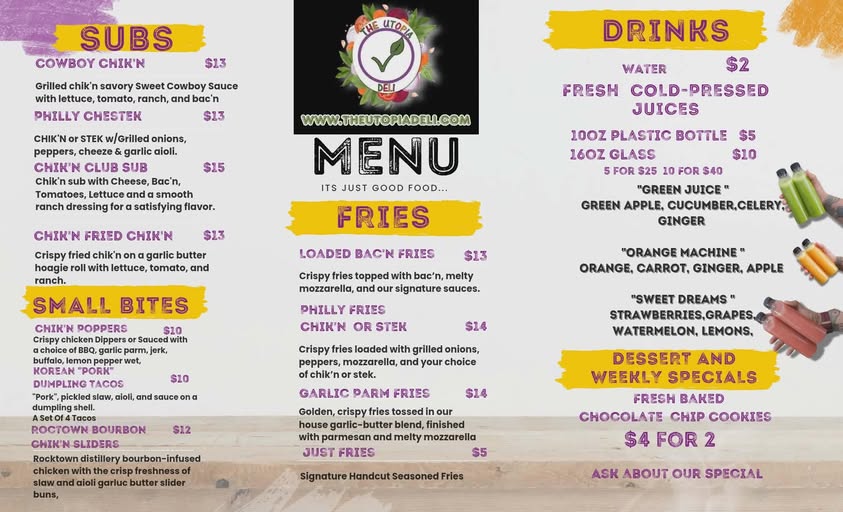 The Utopia Deli food truck menu for Marlowe Manor in Little Rock on June 18, 2026